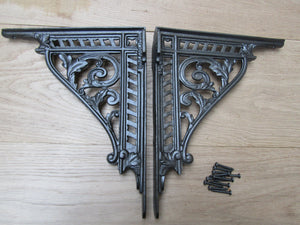 Pair Of 12inch Ornate Shelf Brackets Antique Iron.