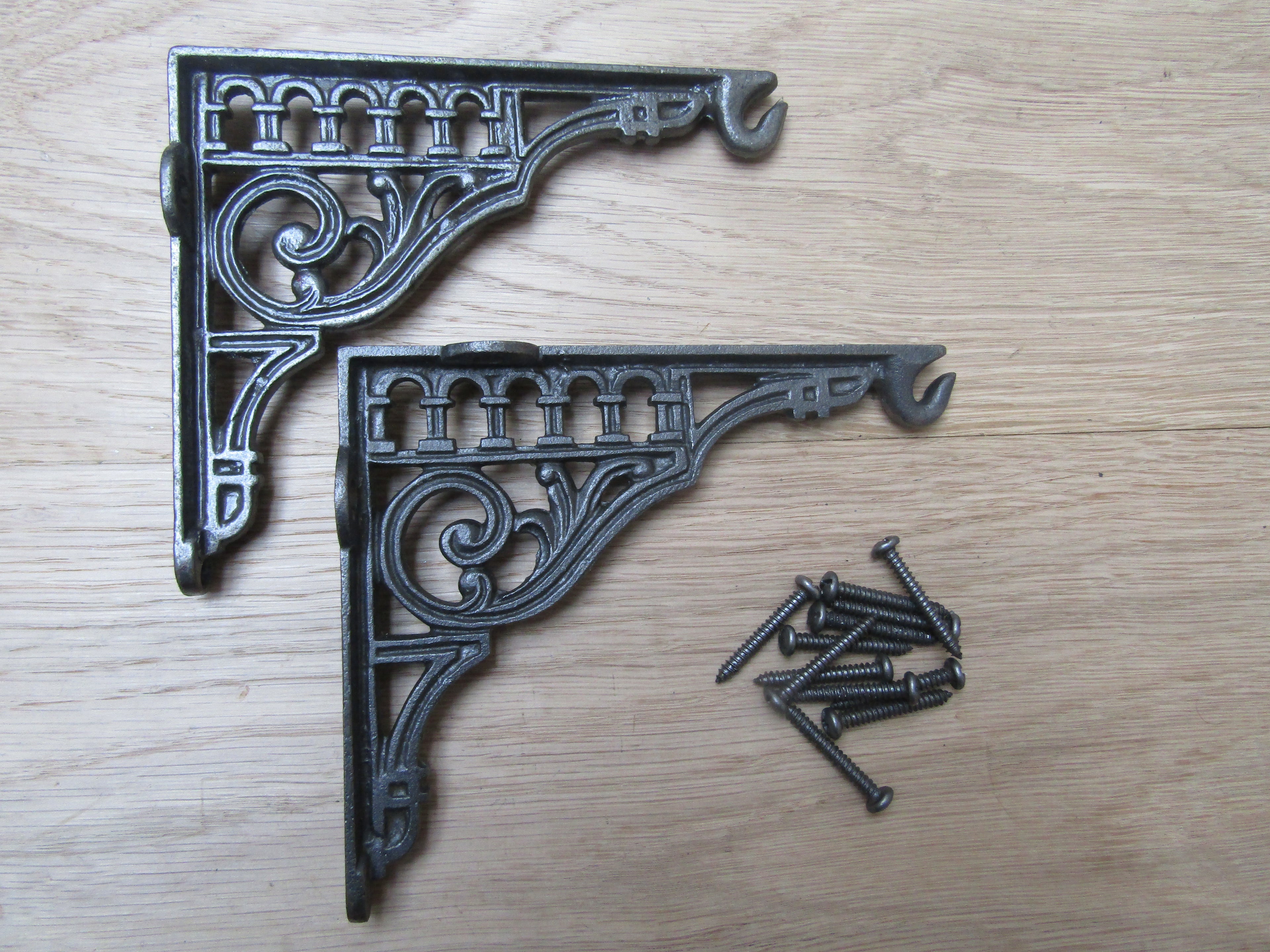 Pair Of 6inch Roman Hook Shelf Brackets Antique iron.