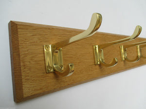 Polished Brass Hall Stand 5 Hook Coat Rail 58cm.