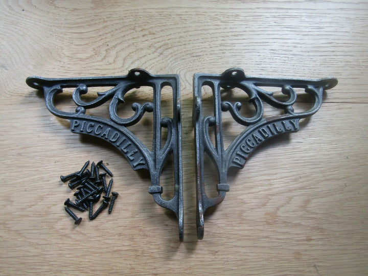 Pair Of 7x7.5inch Piccadilly Scroll Brackets Antique Iron.