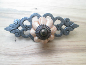 Pink Ceramic Cabinet Knob with Antique Iron Back Plate.