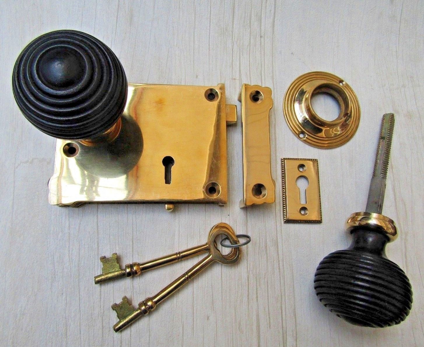 East Lake Rim Lock & Beehive Ebony + Brass Set.