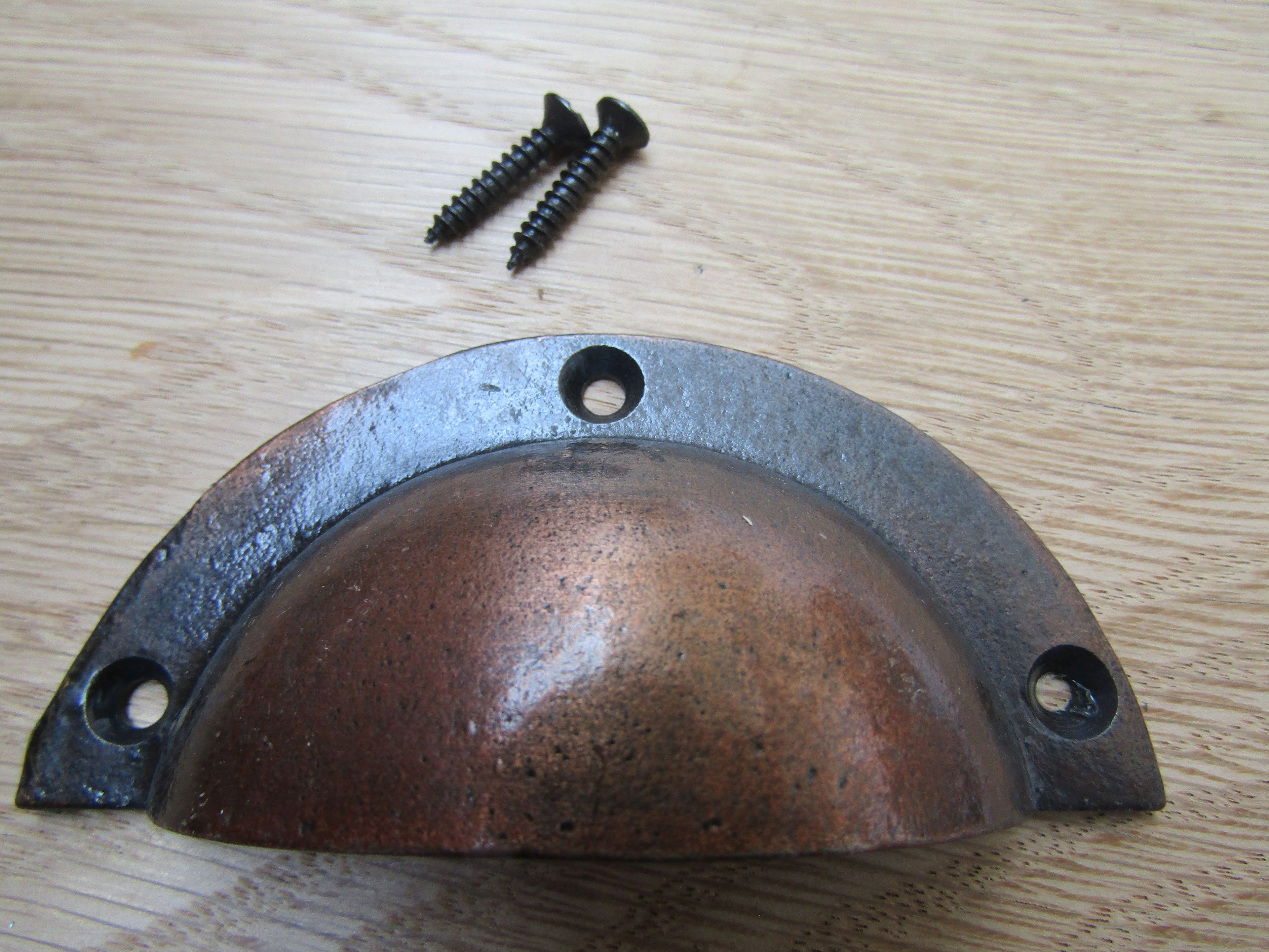 Cast Iron Small Victorian Cup Pull Handle Antique Copper.