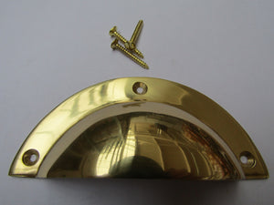 Large Plain Victorian Cup Pull Handle Polished Brass.