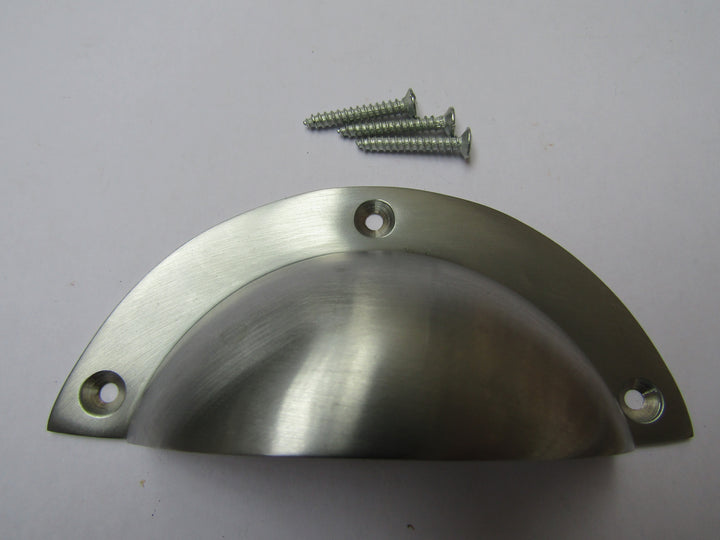 Large Plain Victorian Cup Pull Handle Satin Chrome.