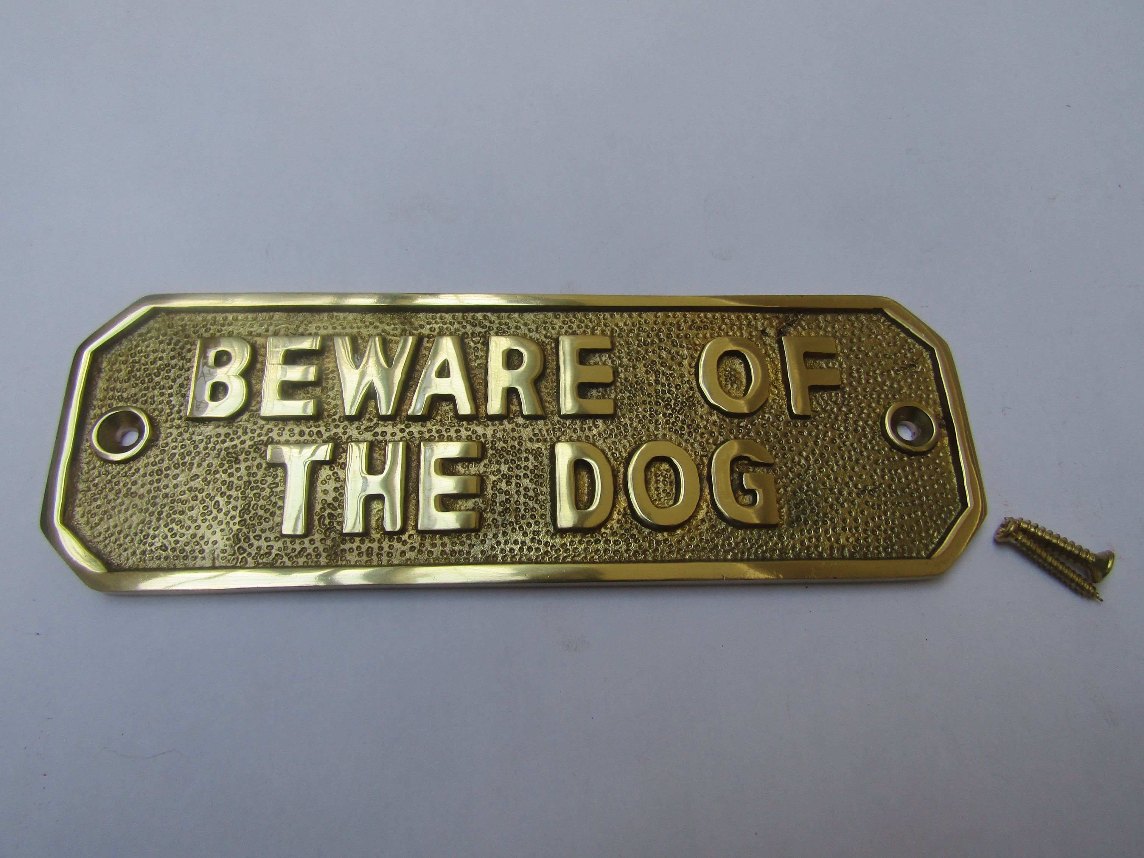 Polished Brass Beware Of The Dog Sign.
