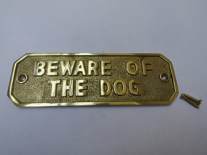 Polished Brass Beware Of The Dog Sign.