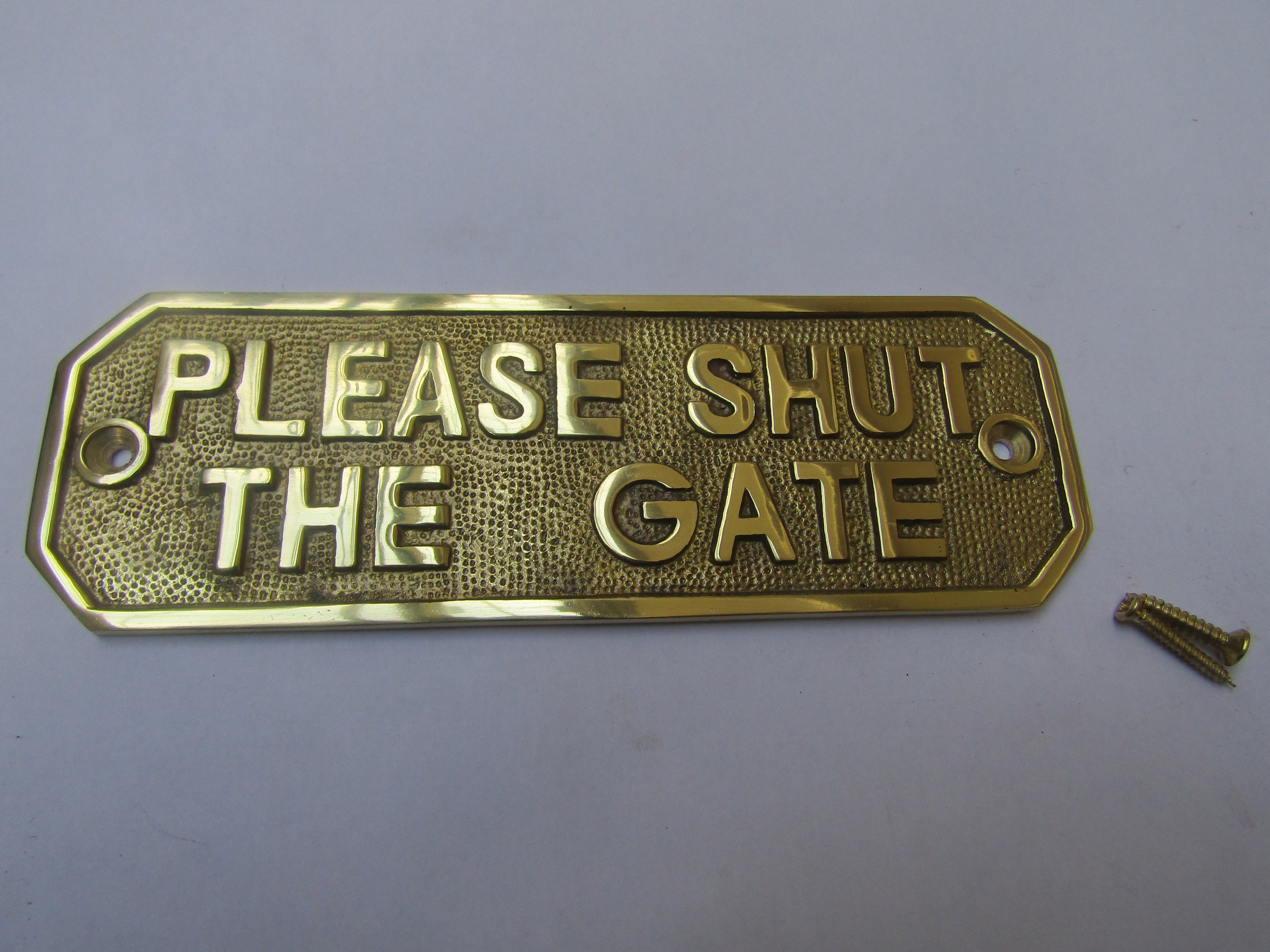 Polished Brass Please Shut The Gate Sign.