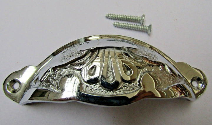 Floral Cup Pull Handle Polished Chrome on Brass.
