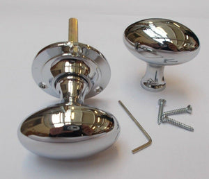 Rim door knob set Oval Polished Chrome.