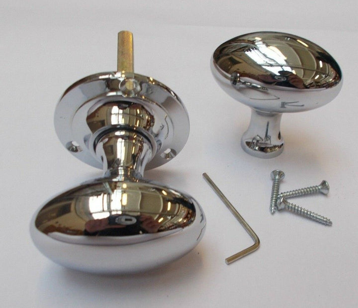 Rim door knob set Oval Polished Chrome.