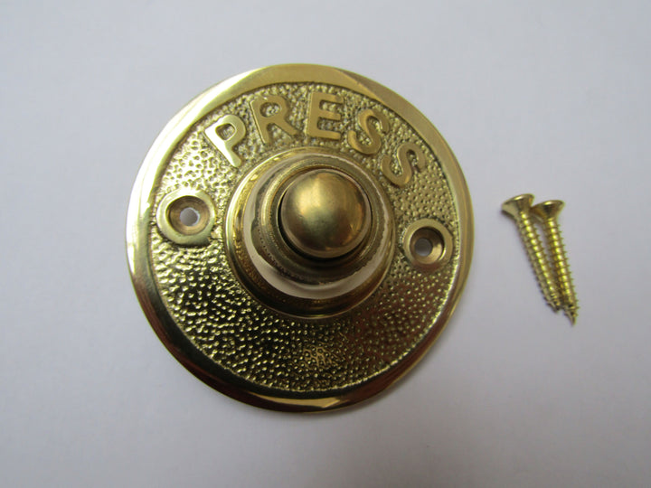 Press Embossed Round Bell Push Polished Brass.