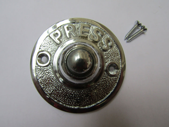 Press Embossed Round Bell Push Polished Chrome.