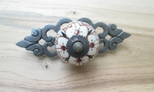 Patterned Cabinet Knob with Antique Iron Back Plate.
