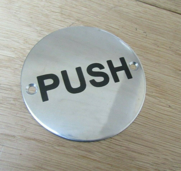 Circle Stainless Steel Push Door Sign.