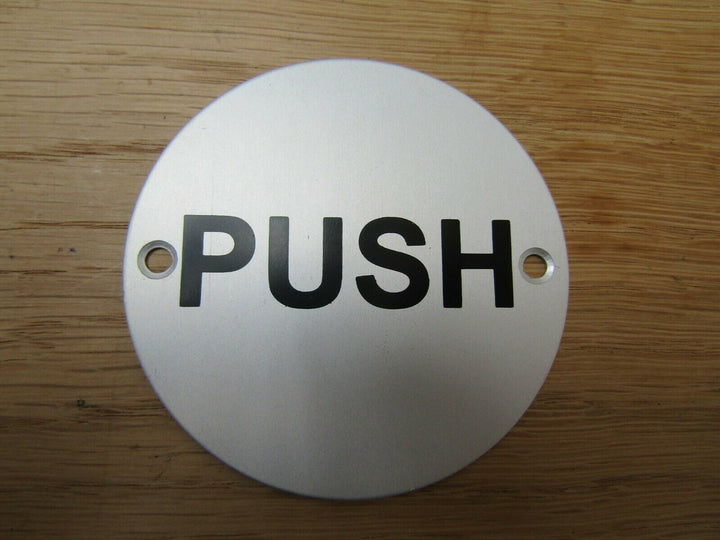 Circle Satin Aluminium Push Door Sign.