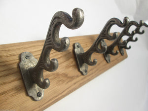 Antique Iron Small Quad 4 Hook Coat Rail 48cm.