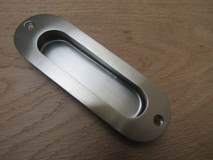 120mm Long Satin Steel Recessed handle.