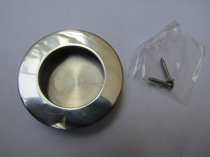 Polished Steel 65mm small Round recessed handle.