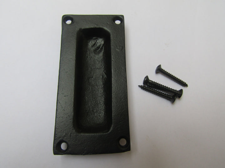 90mm Rectangular Recessed Slide Handle Black Antique.