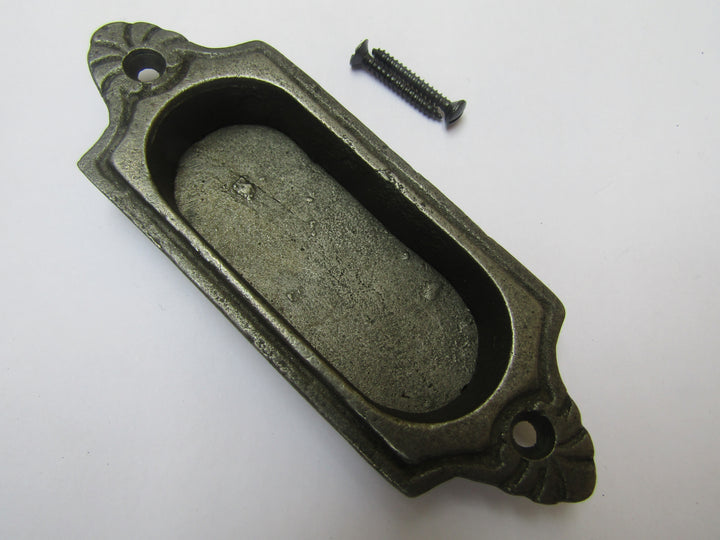 Ornate Recessed slide Handle Antique Cast Iron.