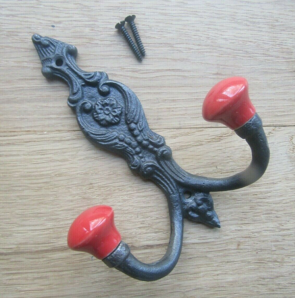 French Ornate Ceramic Hook Red.