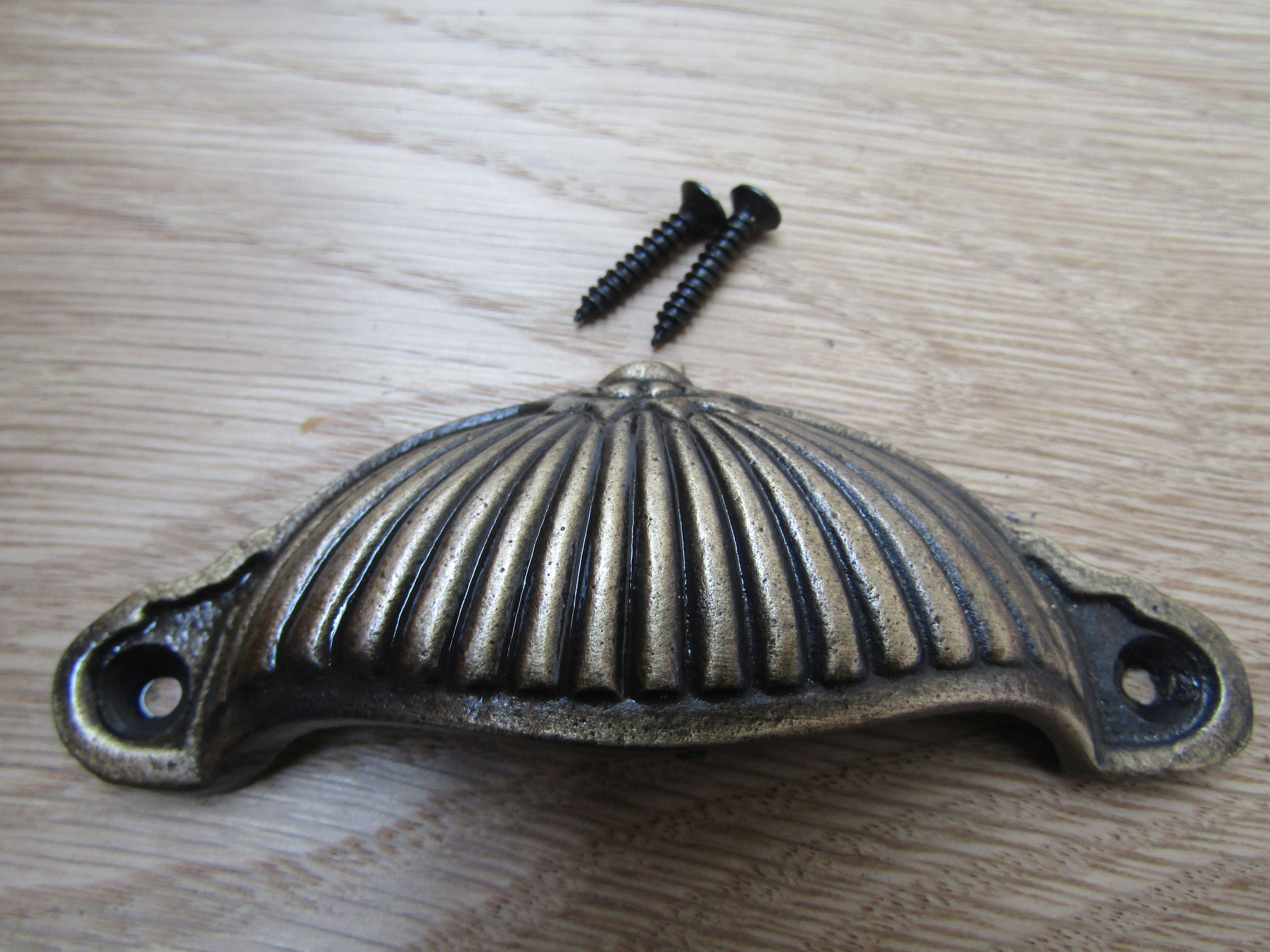 Ridged Cup Pull Handle Antique Brass.