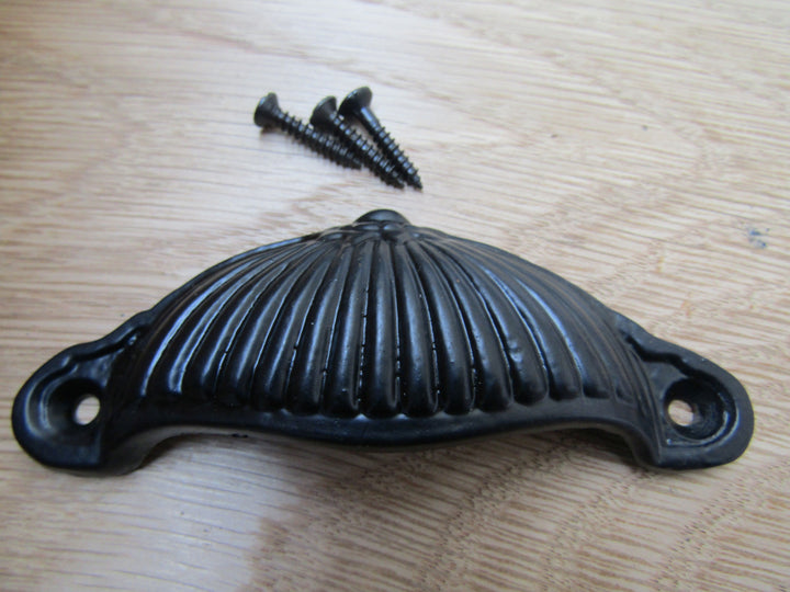 Ridged Cup Pull Handle Black Antique.