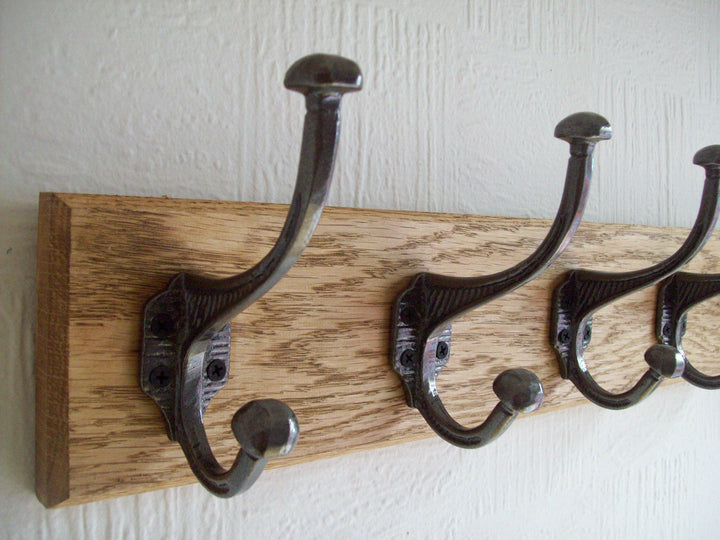 Antique Iron Ridged 2 Hook Coat Rail 27cm.
