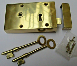 Solid Brass Construction Right hand Rim Lock Polished Brass.