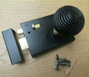 4inch Rim Latch Black & Beehive Ebony + Brass Set.