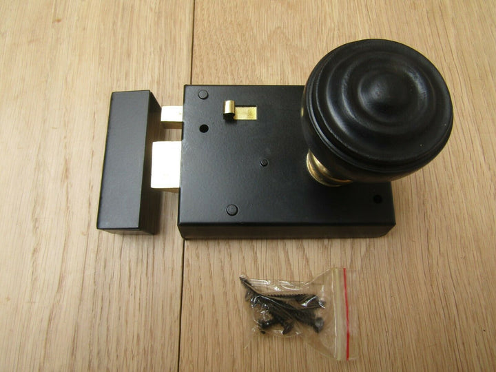 4inch Rim Latch Black & Bun Rimmed Ebony + Brass Set.