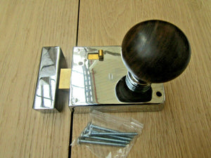4inch Rim Latch Polished Chrome & Plain Bun Teak + Chrome Set.