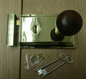 6inch Rim Lock Brass & Plain Bun Teak + Brass Set.