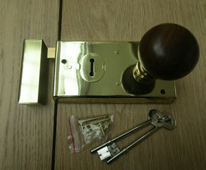 5.5inch Rim Lock Brass & Plain Bun Teak + Brass Set.