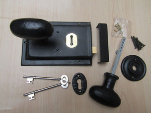 6inch Rim Lock Black & Cast Iron Oval Rim Black Set.