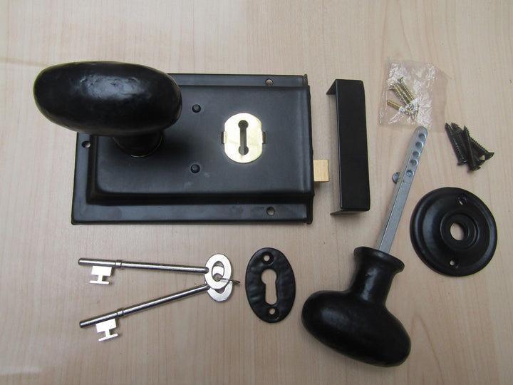 6inch Rim Lock Black & Cast Iron Oval Rim Black Set.