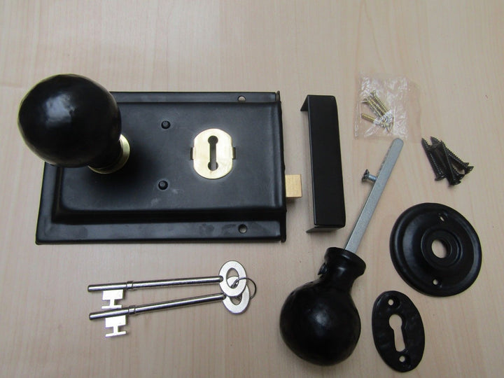 6inch Rim Lock Black & Cast Iron Ball Rim Black Set.