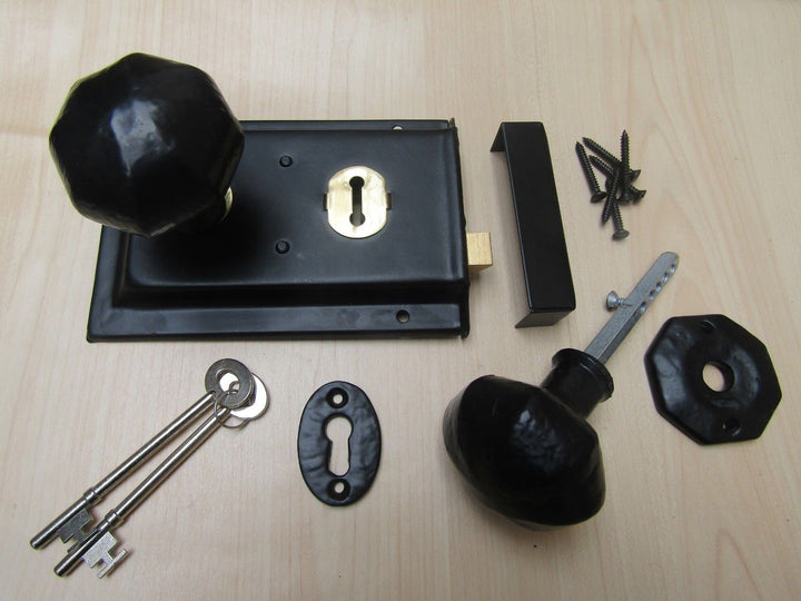 6inch Rim Lock Black & Cast Iron Octagonal Rim Black Set.