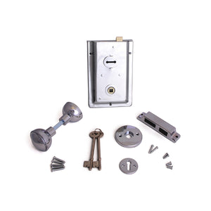 Steel 6inch Rim Lock Polished Chrome & Plastic Knob Set.