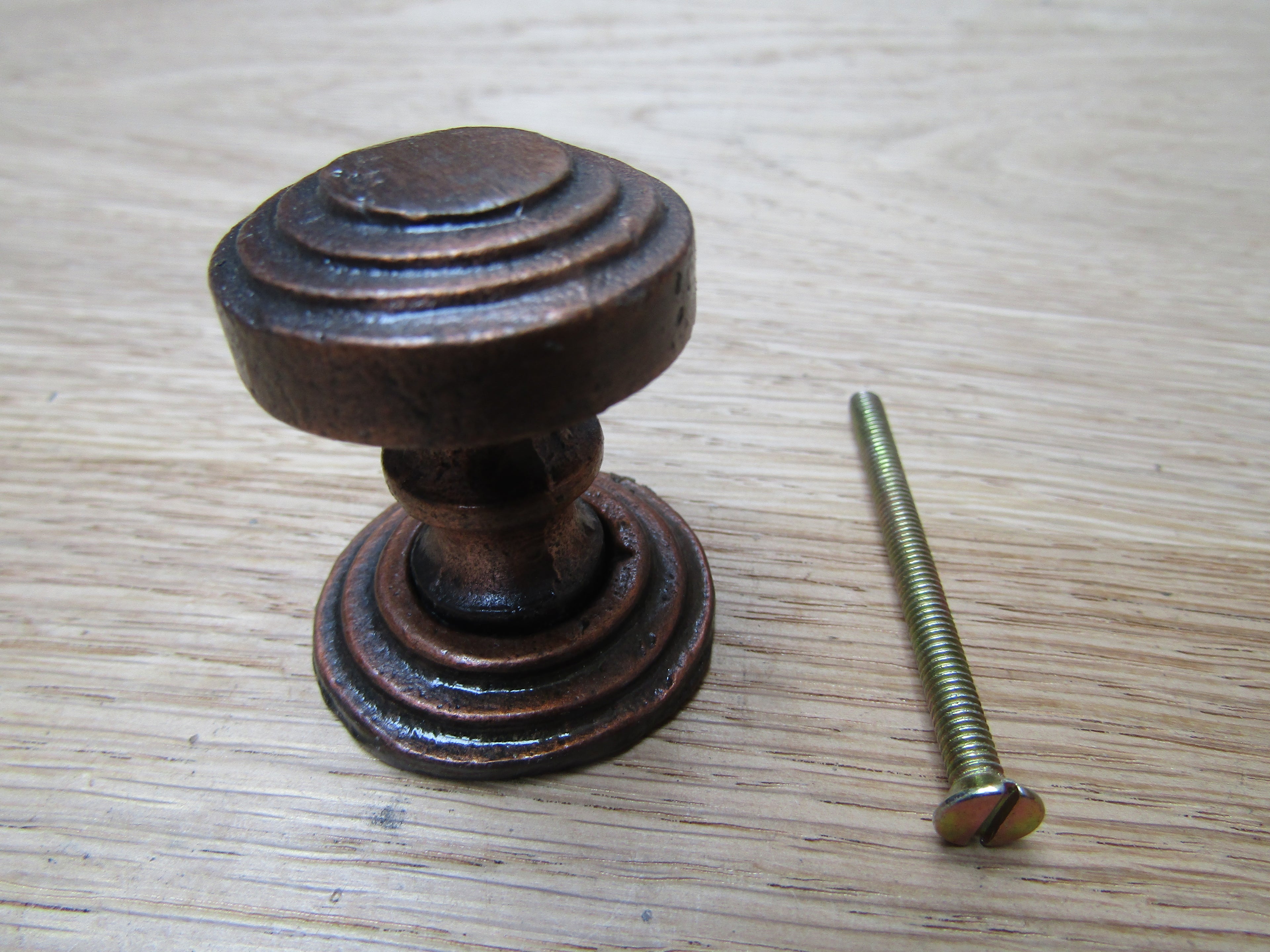 Rimmed with Backplate Cabinet Knob Antique Copper 32mm.