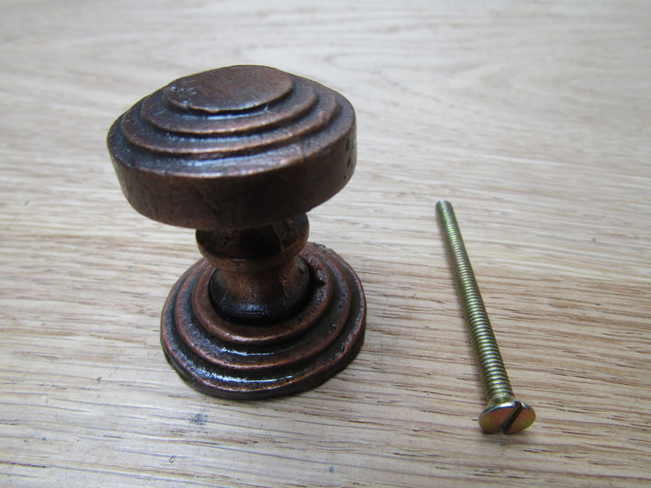 Rimmed with Backplate Cabinet Knob Antique Copper 32mm.