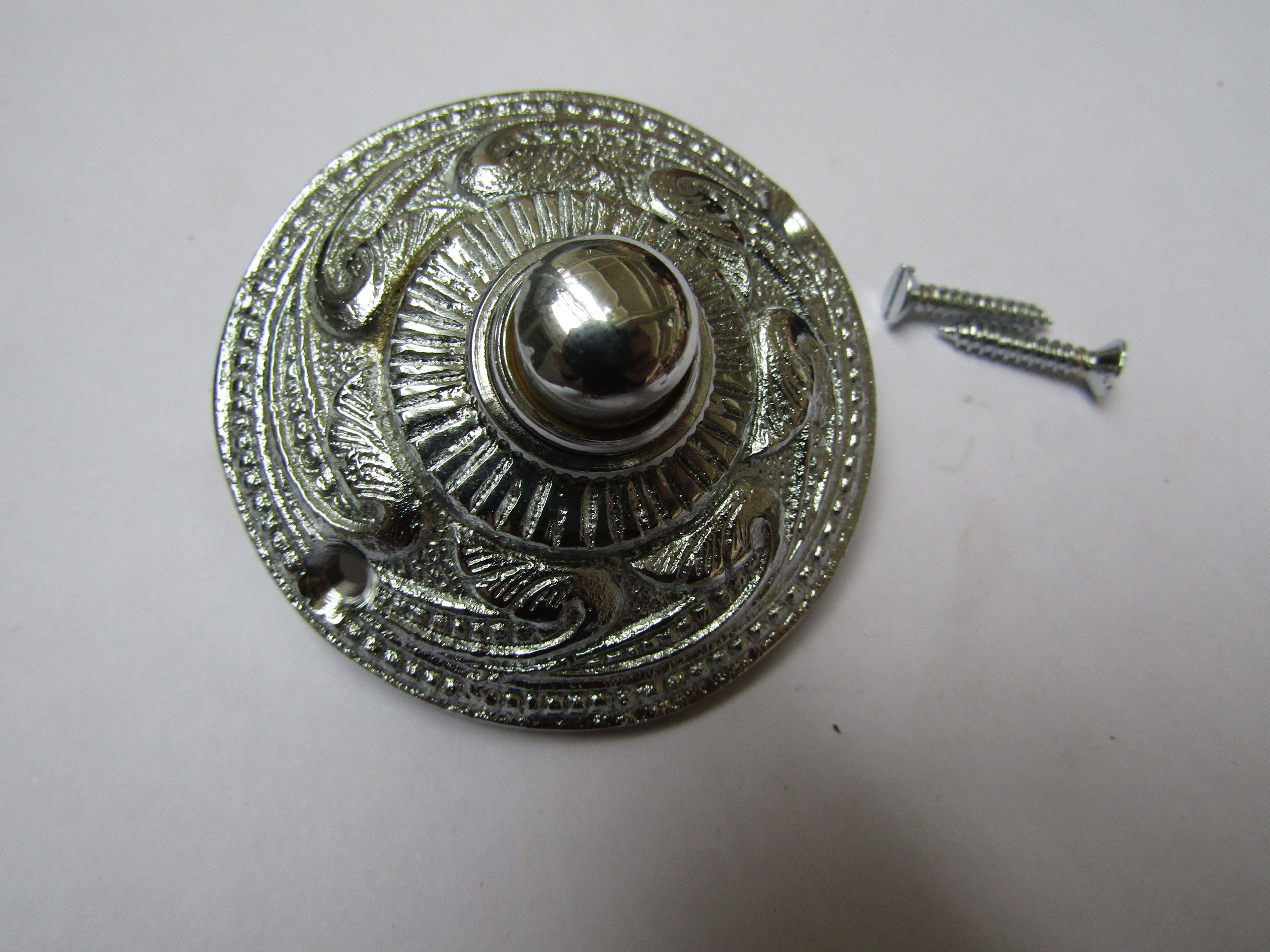Rococo Round Bell Push Polished Chrome.