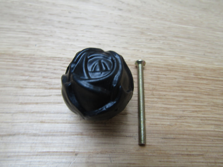 Rose Cabinet Knob Black Antique 32mm.
