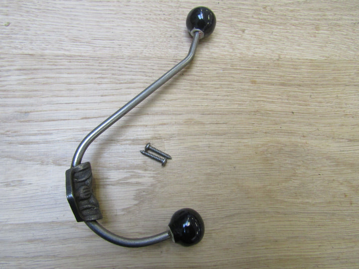 Rosette Ceramic Ball Tip Coat Hook Black.