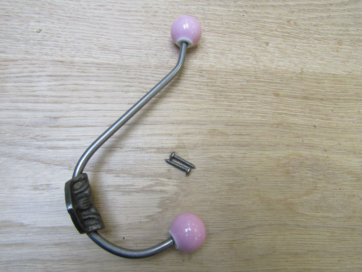 Rosette Ceramic Ball Tip Coat Hook Pink.