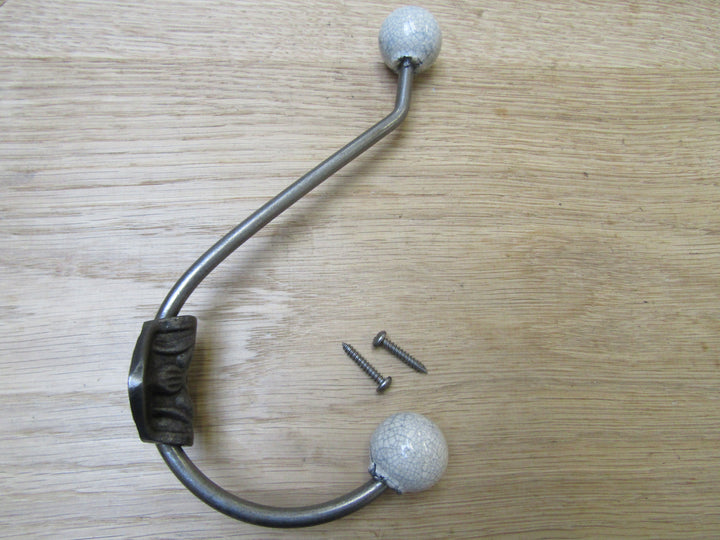 Rosette Ceramic Ball Tip Coat Hook Crackled White.