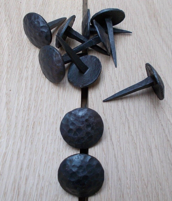 Pack of 10 Door Studs Round Hammered Black Antique.
