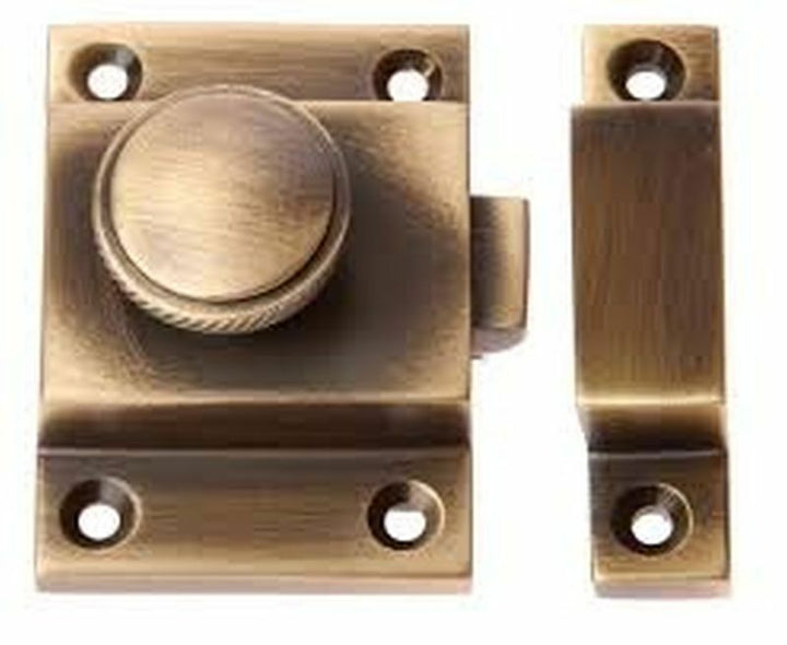 Round Knob Cupboard catch Antique Burnished Brass.