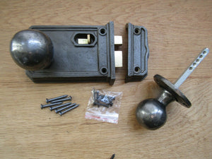 Large Rim Latch & Ball Rim Set Antique Iron.